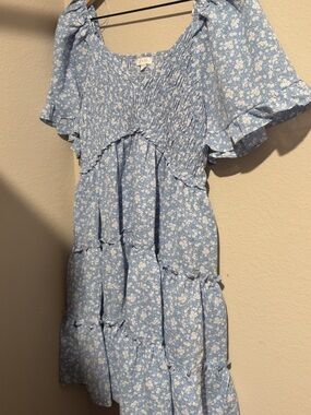 Light Blue Floral Ruffle Dress